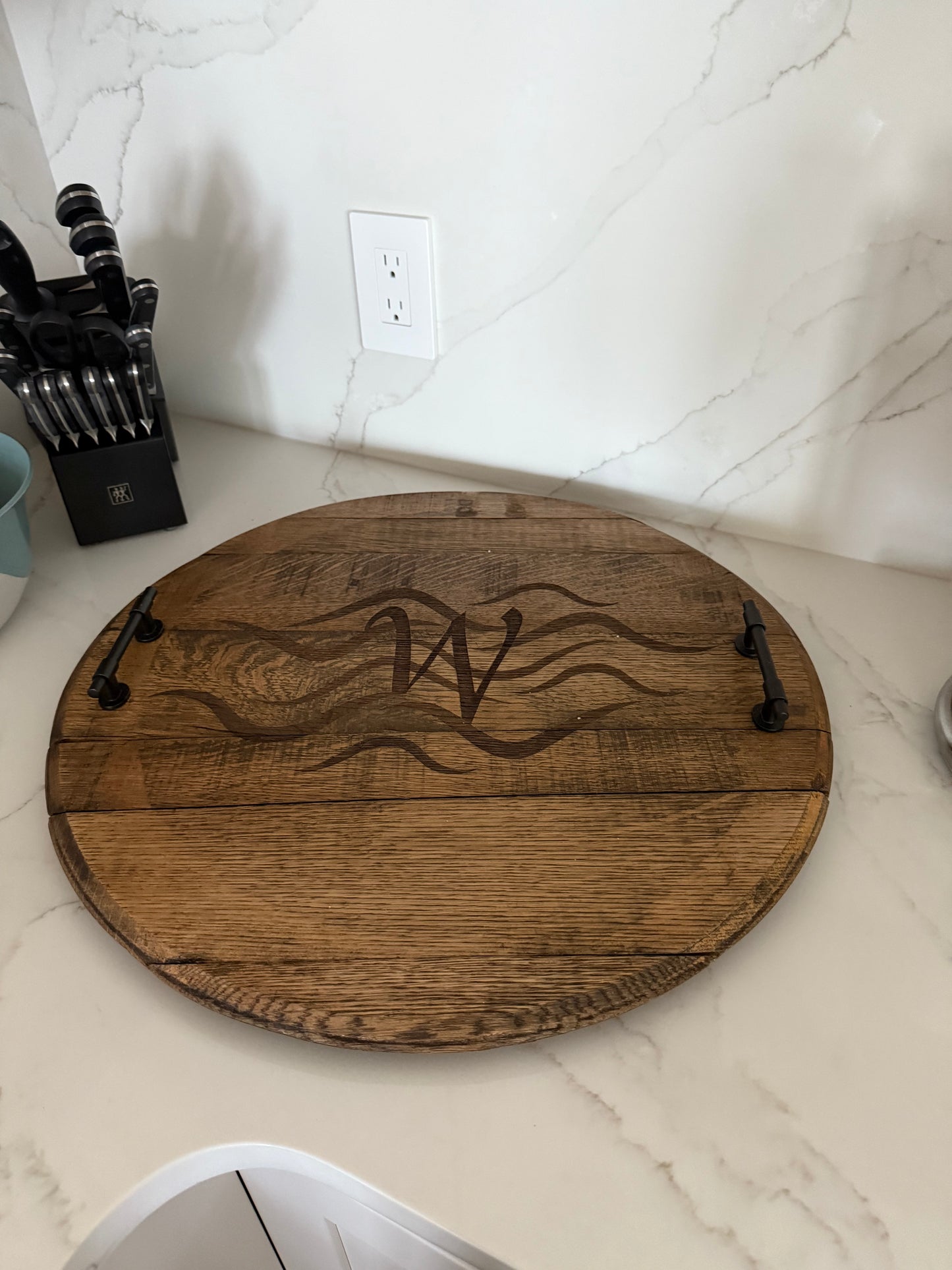 Whisky Barrel Lid Charcuterie Board